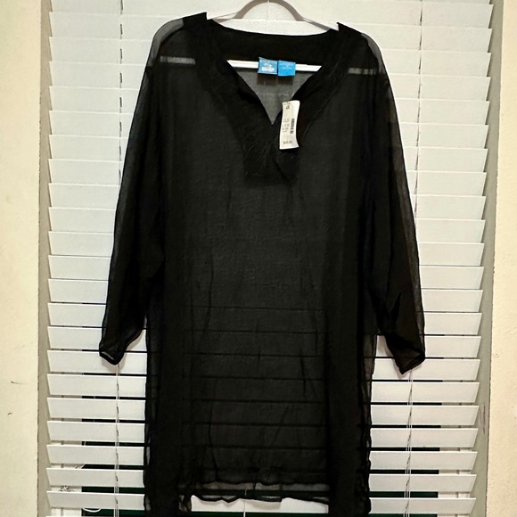 Blue Island New York Other - Blue Island New York Black Sheer Embroidered Tunic Swim Cover Up Plus Size 4X